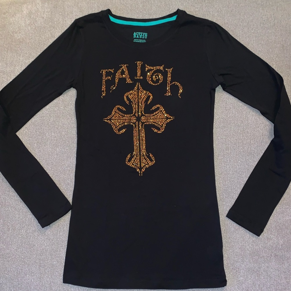 Long Sleeve Rhinestone Faith with Cross